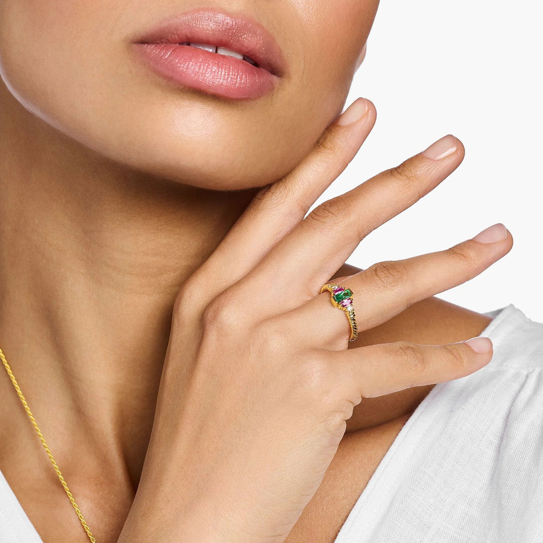 THOMAS SABO Mystic Gold And Green Cocktail Ring TR2428GY