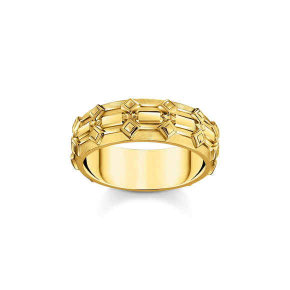 THOMAS SABO Gold Wide Band Ring with Crocodile Detailing TR2436Y