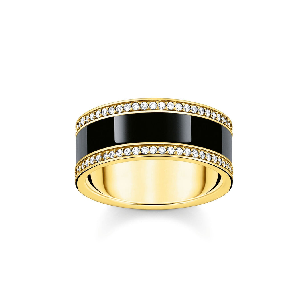 THOMAS SABO Gold Band Ring with Black Cold Enamel and Zirconia TR2446Y