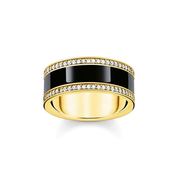 THOMAS SABO Gold Band Ring with Black Cold Enamel and Zirconia TR2446Y