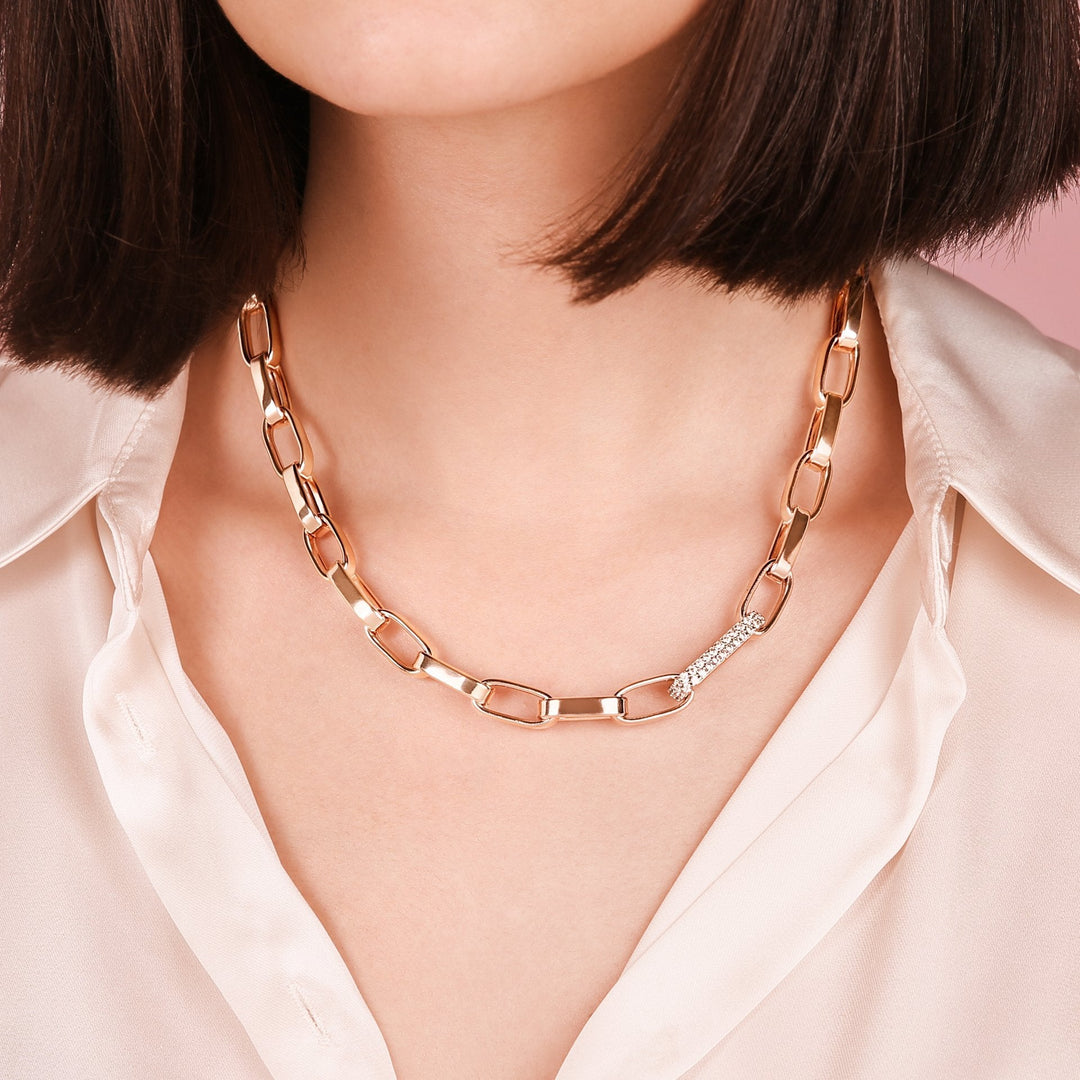 Bronzallure Bold Forzatina Chain Necklace with Pavé Detail