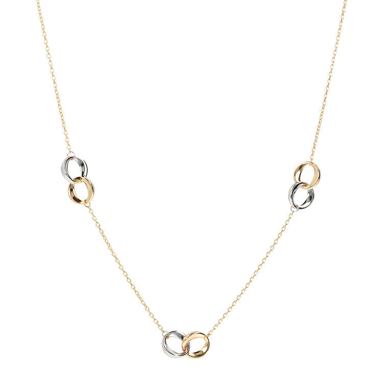 9K Yellow Gold 2-Tone Double Ring Necklace 45cm