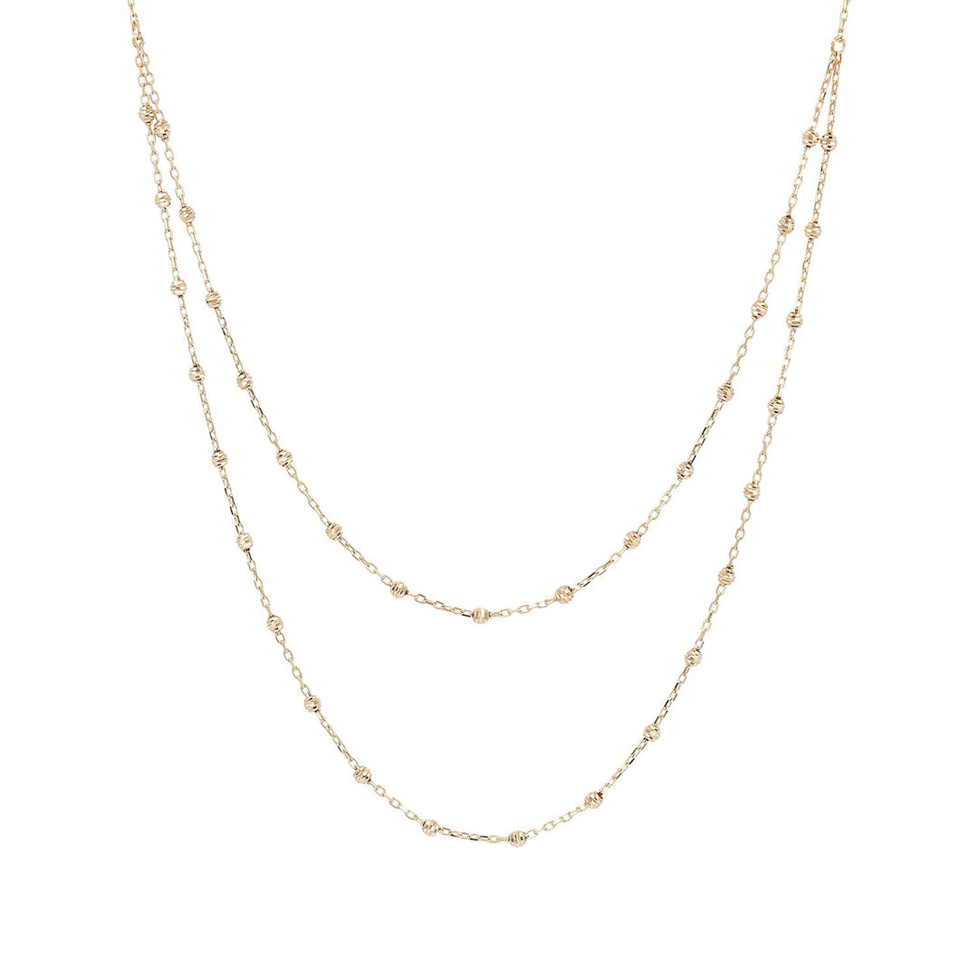 9K Yellow Gold Beaded Double Chain Necklace 48cm