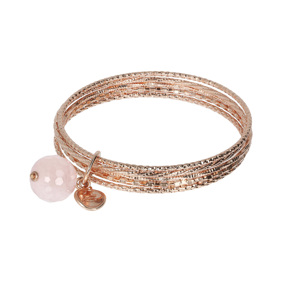 Bronzallure Variegata Round Natural Rose Quartz Stone Slip-On Bracelet WSBZ01386.RQ