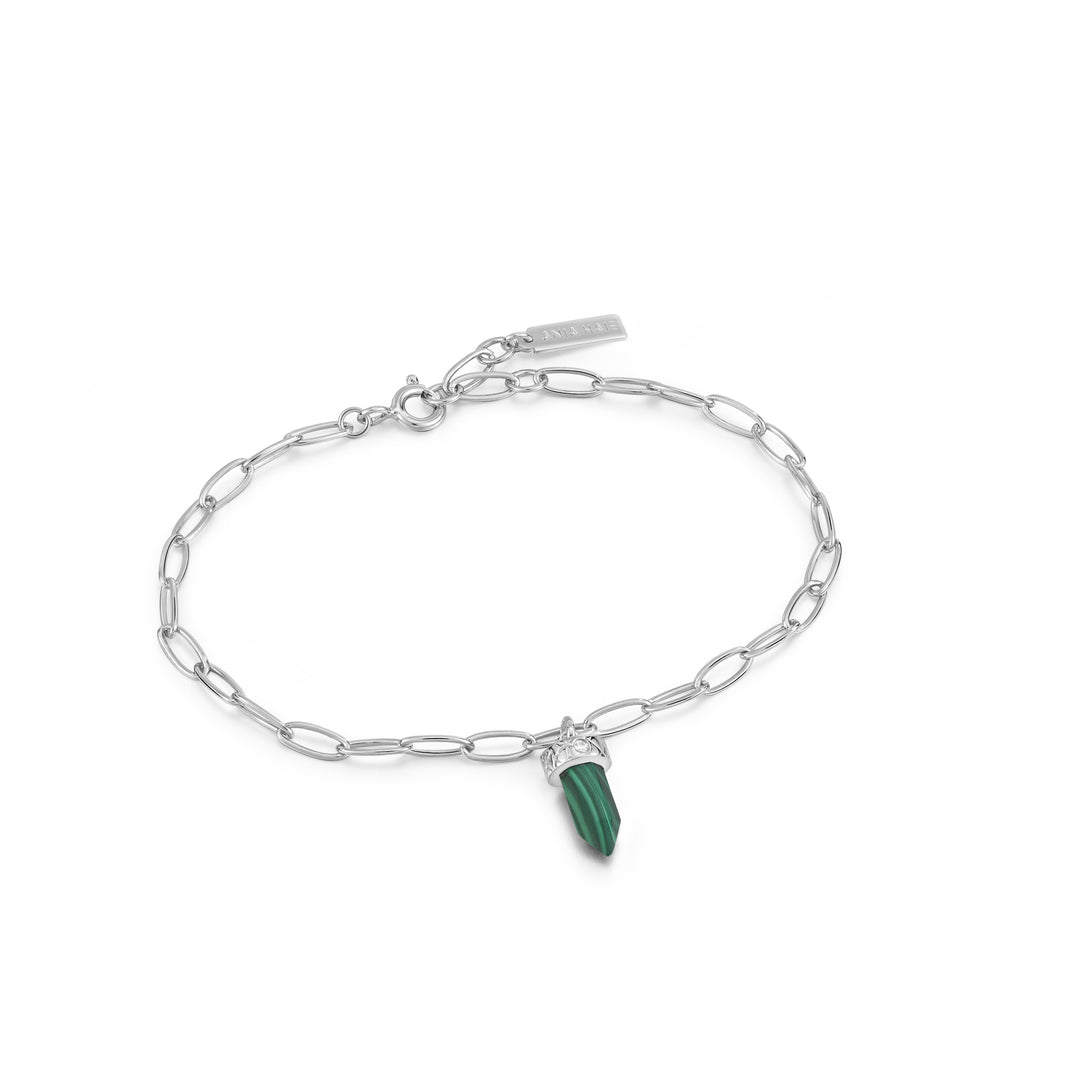 Ania Haie Silver Malachite Point Pendant 16.5-18.5cm Bracelet B039-02H-M