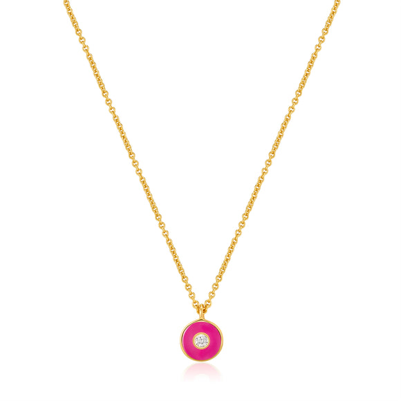Ania Haie Neon Pink Enamel Disk Gold 40-45cm Necklace N040-02G-NP