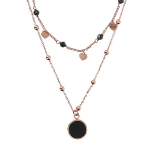 Bronzallure Alba Two Strands Necklace with Natural Black Onyx Stone and Golden Rose Heartz WSBZ01793.BO