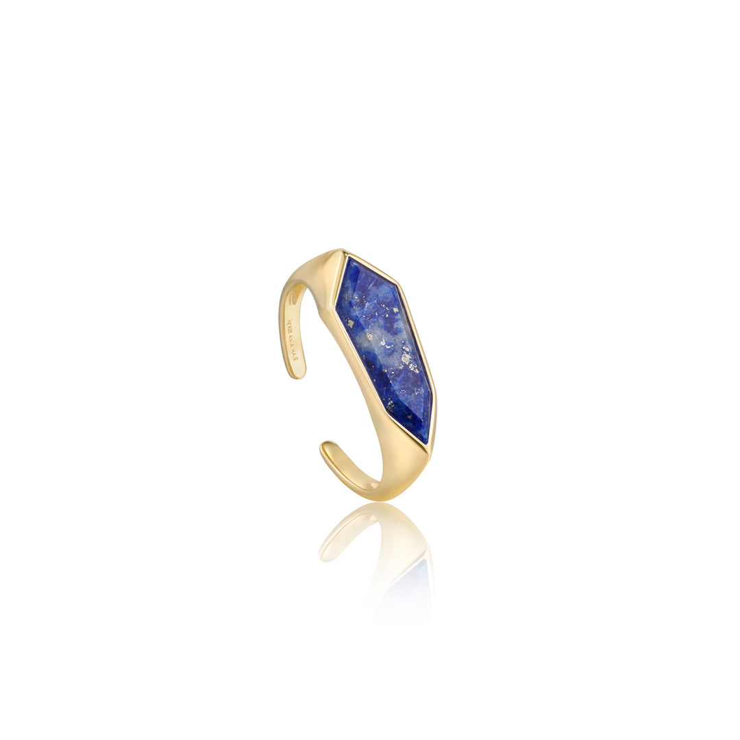 Ania Haie Gold Lapis Emblem Adjustable Ring R042-01G-L