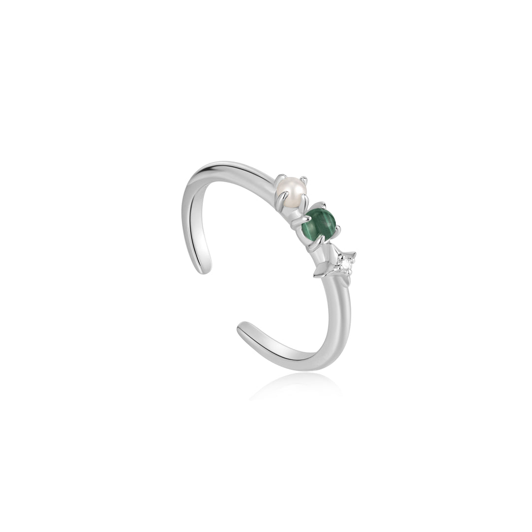 Ania Haie Silver Malachite Star Adjustable Ring R039-01H-M