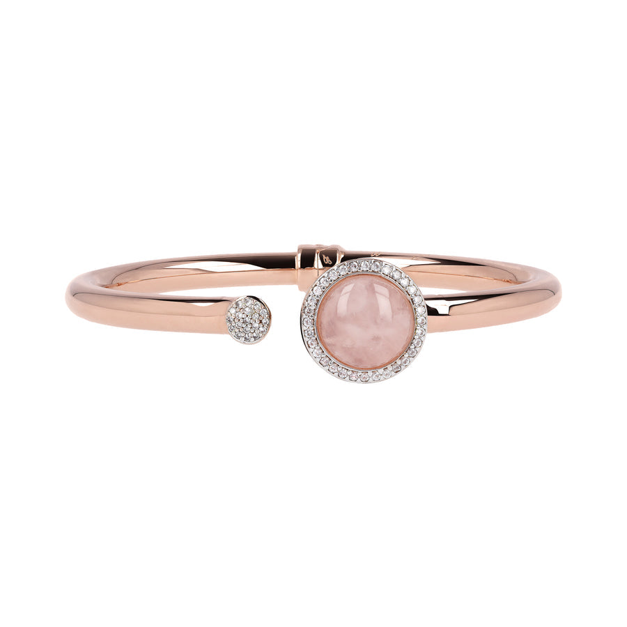 Bronzallure Preziosa Natural Rose Quartz Stone and Cubic Zirconia Cuff Bracelet WSBZ00579.R