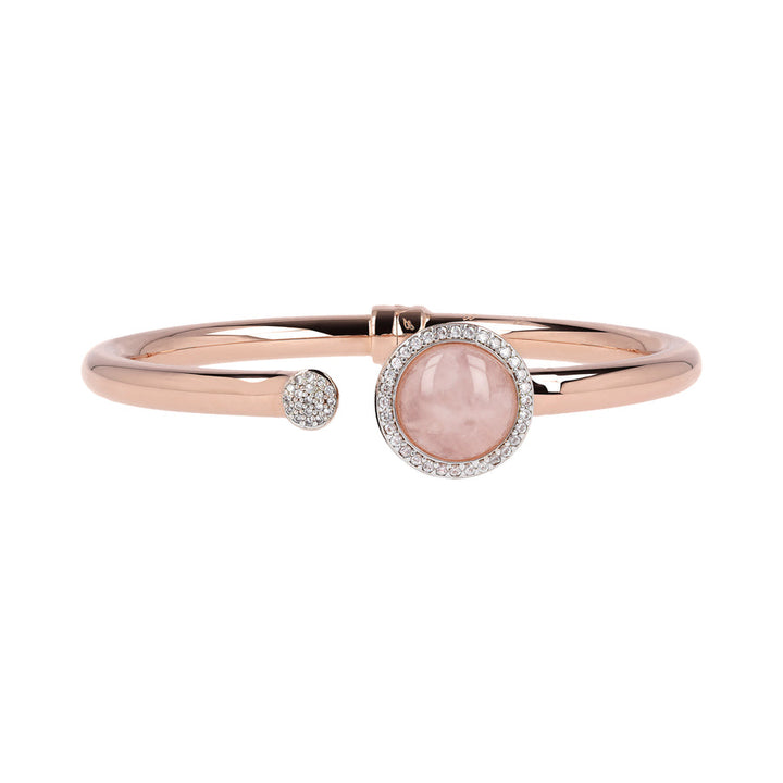Bronzallure Preziosa Natural Rose Quartz Stone and Cubic Zirconia Cuff Bracelet WSBZ00579.R