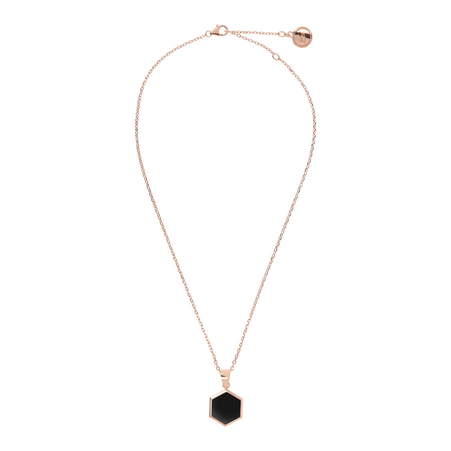 Bronzallure Alba Small Hexagon Pendant Necklace Black Onyx WSBZ01897.BO