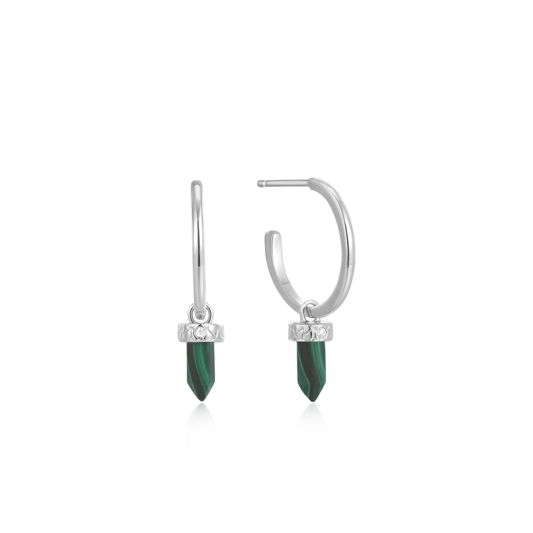 Ania Haie Silver Malachite Point Pendant Small Hoop Earrings E039-03H-M