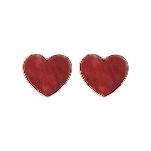 Bronzallure Alba Natural Stone Heart Earrings Red Fossil Wood WSBZ01730.RDW