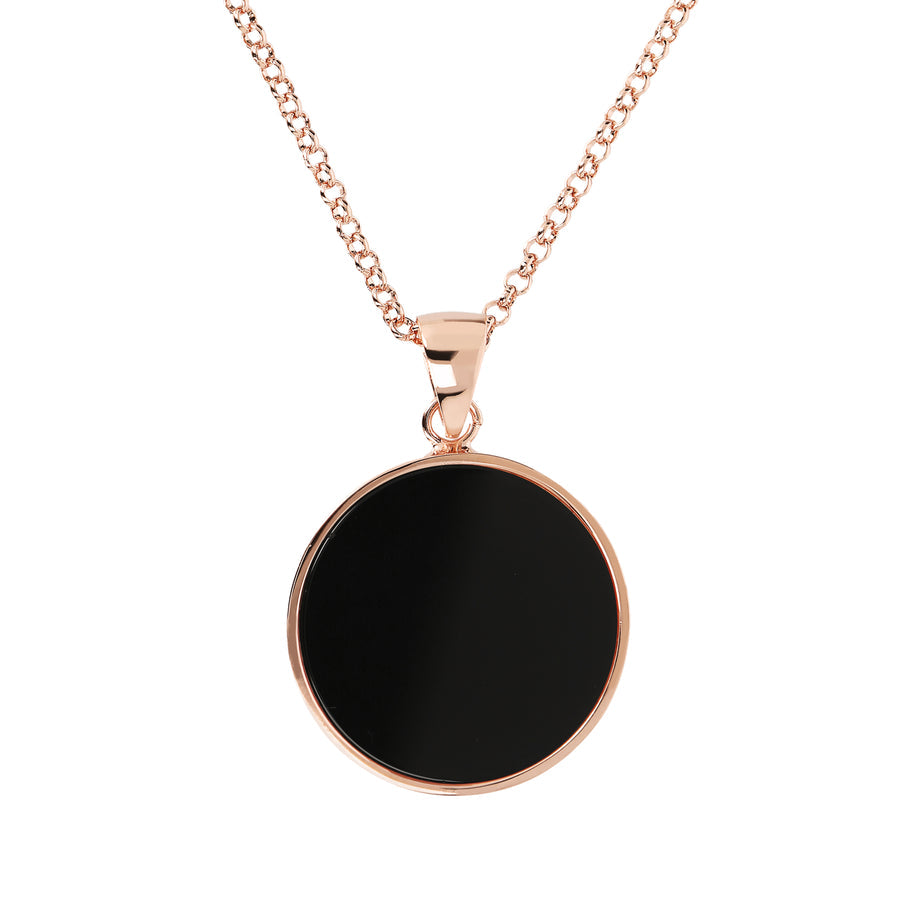 Bronzallure Alba Medium Stone Disc Necklace Black Onyx WSBZ00702.B