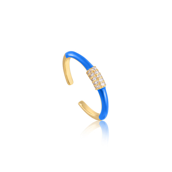 Ania Haie Neon Blue Enamel Carabiner Gold Adjustable Ring R040-01G-NB