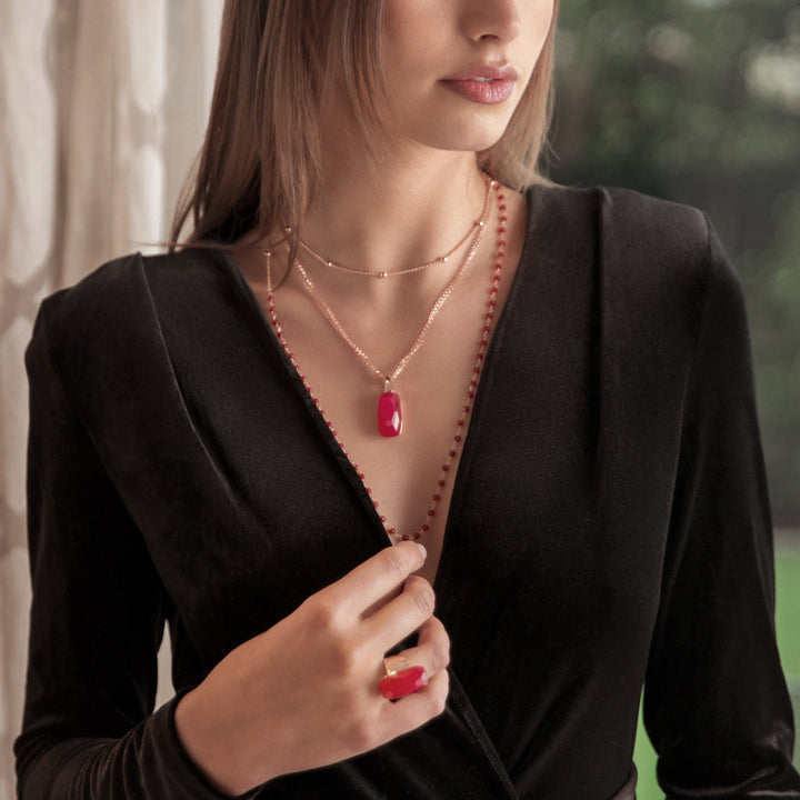 Bronzallure Incanto Scrabble Necklace with Natural Red Quartz Stone WSBZ01864.RED