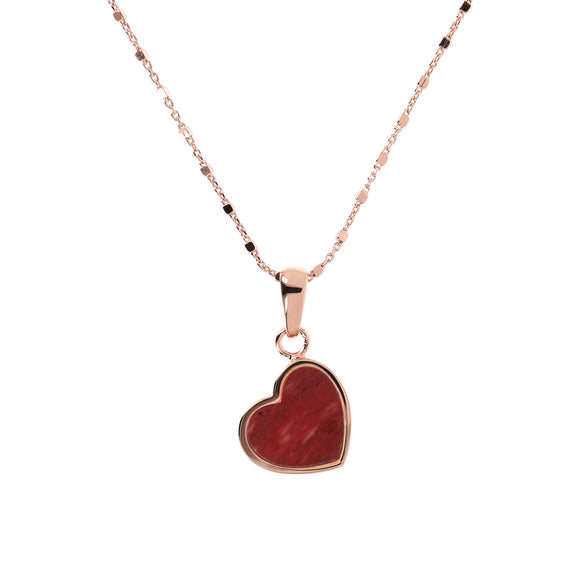 Bronzallure Alba Mini Heart Pendant Necklace Red Fossil Wood WSBZ01892.RDW