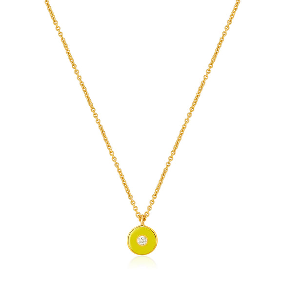 Ania Haie Neon Yellow Enamel Disk Gold 40-45cm Necklace N040-02G-NY