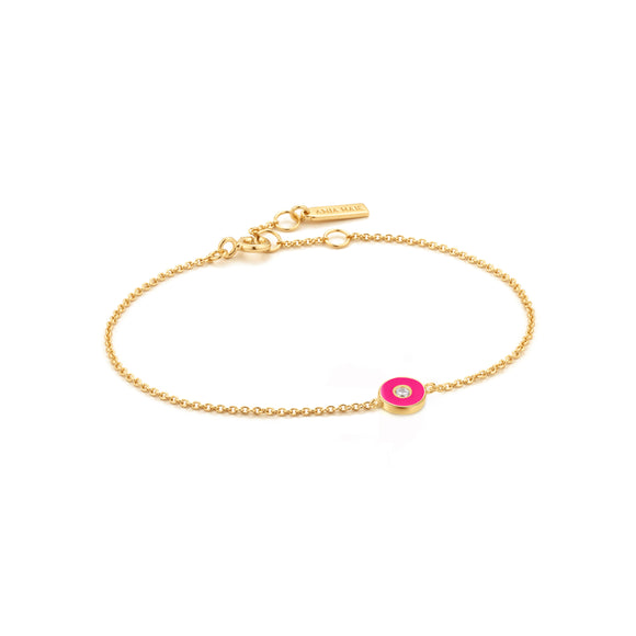 Ania Haie Neon Pink Enamel Disk Gold 16.5cm - 18.5cm Bracelet B040-02G-NP