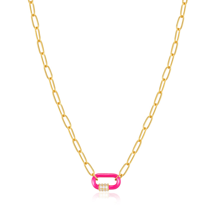 Ania Haie Neon Pink Enamel Carabiner Gold 40-45cm Necklace N040-01G-NP