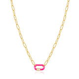 Ania Haie Neon Pink Enamel Carabiner Gold 40-45cm Necklace N040-01G-NP