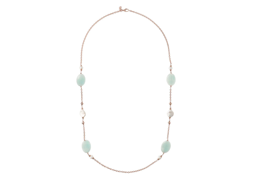 Bronzallure Variegata Pearls and Natural Stones Necklace Amazonite and Cultured Freshwater Pearl WSBZ01410.AZ