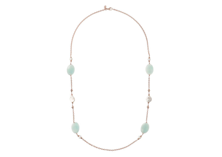 Bronzallure Variegata Pearls and Natural Stones Necklace Amazonite and Cultured Freshwater Pearl WSBZ01410.AZ