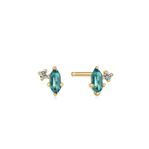 Ania Haie Dance Til Dawn Gold Gold Teal Sparkle Emblem Stud Earrings E041-02G-G
