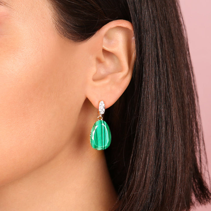 Bronzallure Preziosa Natural Malachite Stone Dangle Earrings WSBZ01536.GM