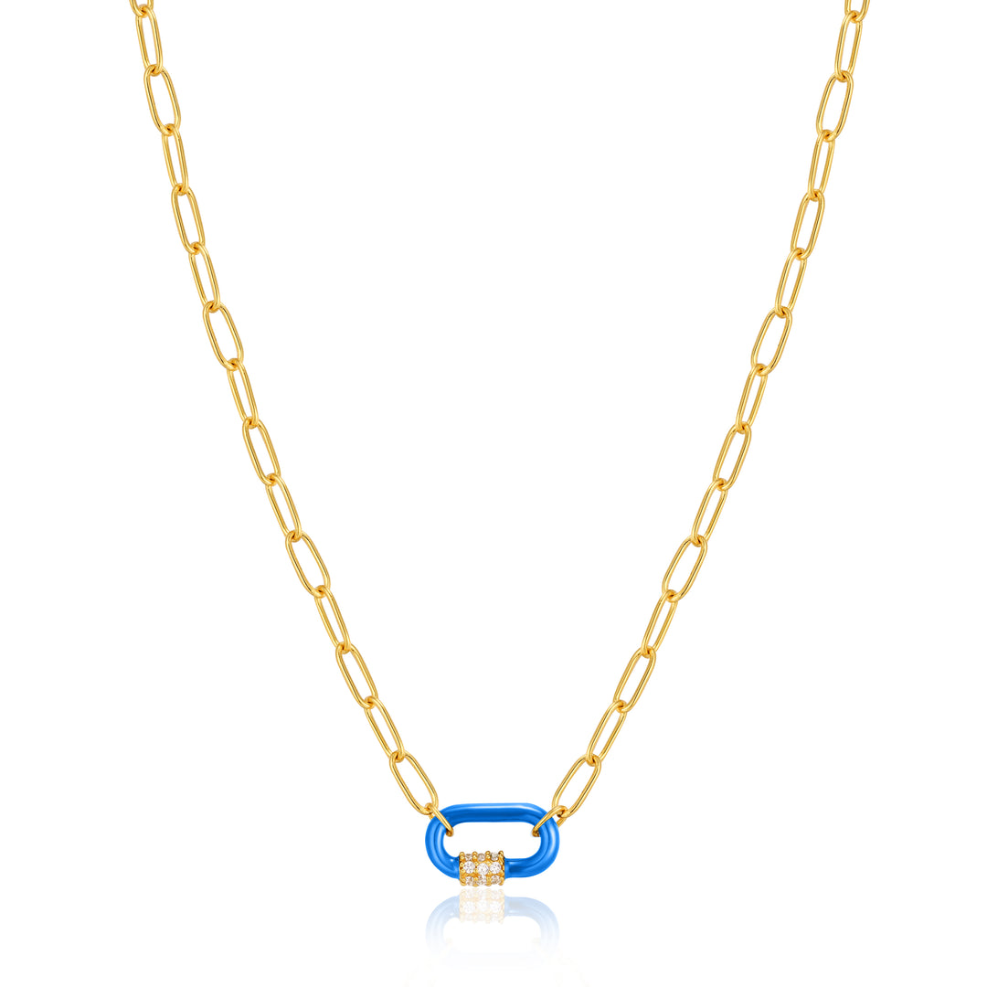 Ania Haie Neon Blue Enamel Carabiner Gold 40-45cm Necklace N040-01G-NB