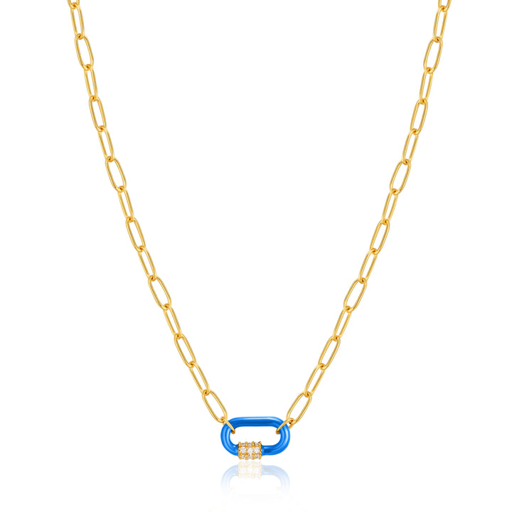 Ania Haie Neon Blue Enamel Carabiner Gold 40-45cm Necklace N040-01G-NB