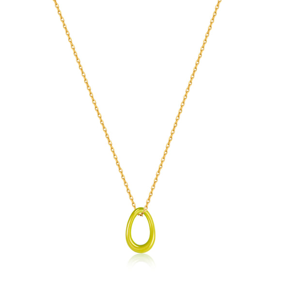 Ania Haie Neon Yellow Enamel Gold Twisted Pendant 40-45cm Necklace N040-03G-NY