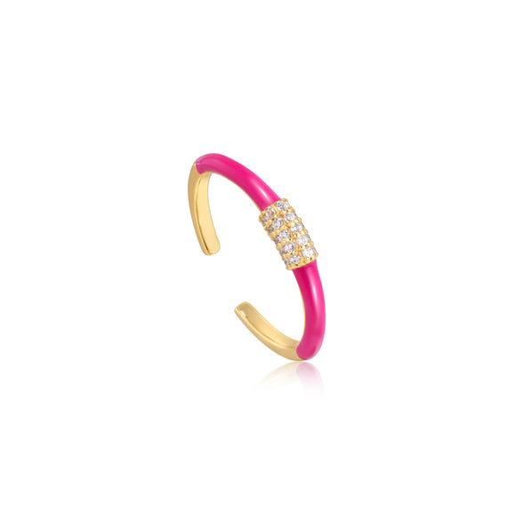 Ania Haie Neon Pink Enamel Carabiner Gold Adjustable Ring R040-01G-NP