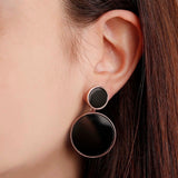 Bronzallure Alba Stone Double Disc Drop Earrings Black Onyx WSBZ00938.BO