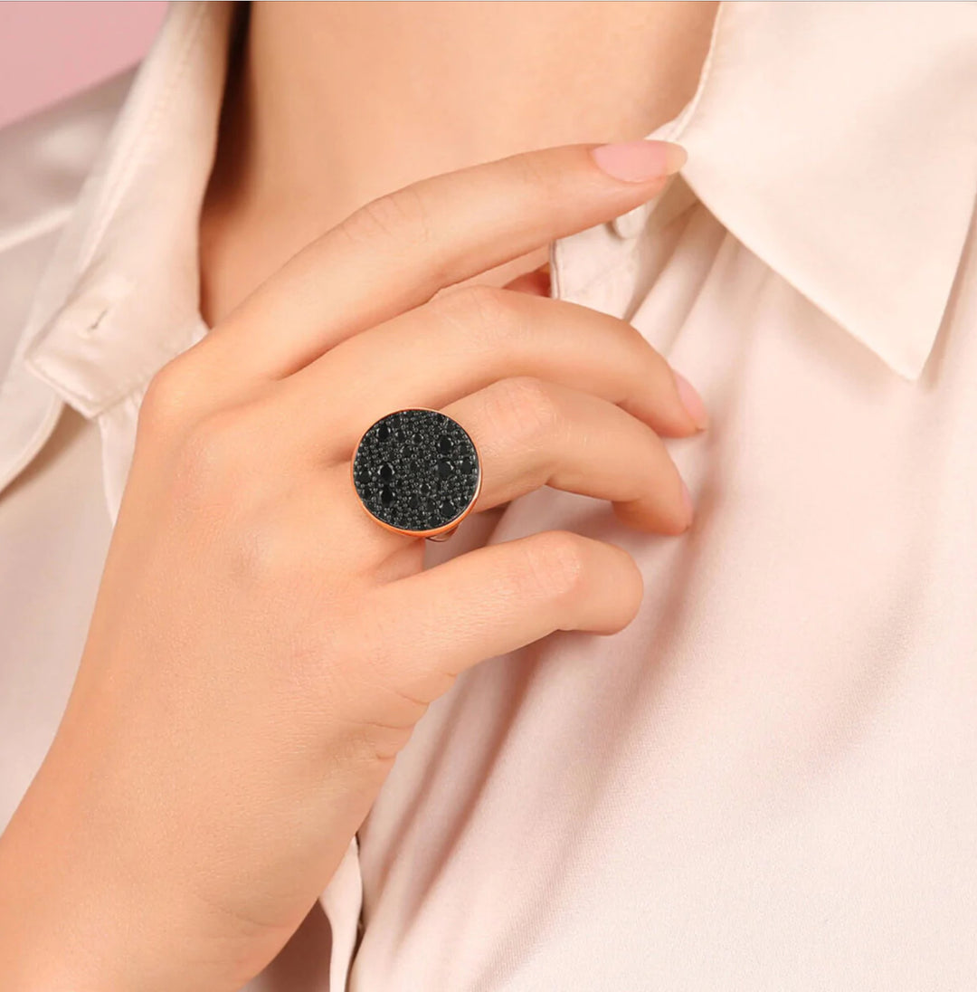 Bronzallure Altissima Petite Round Pavé Ring Black Spinel WSBZ01027.BS