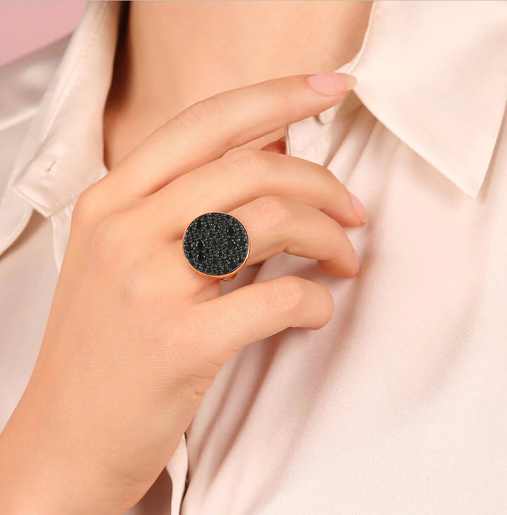 Bronzallure Altissima Petite Round Pavé Ring Black Spinel WSBZ01027.BS
