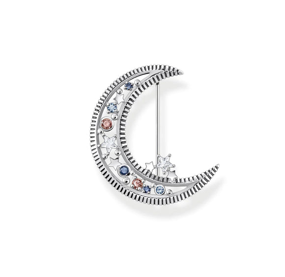 Thomas Sabo Brooch Crescent Moon with Coloured Stones Silver TX0283