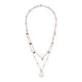 Bronzallure Alba Two Strands Necklace with Natural White Mother of Pearl Stone and Golden Rose Hearts WSBZ01793. WM