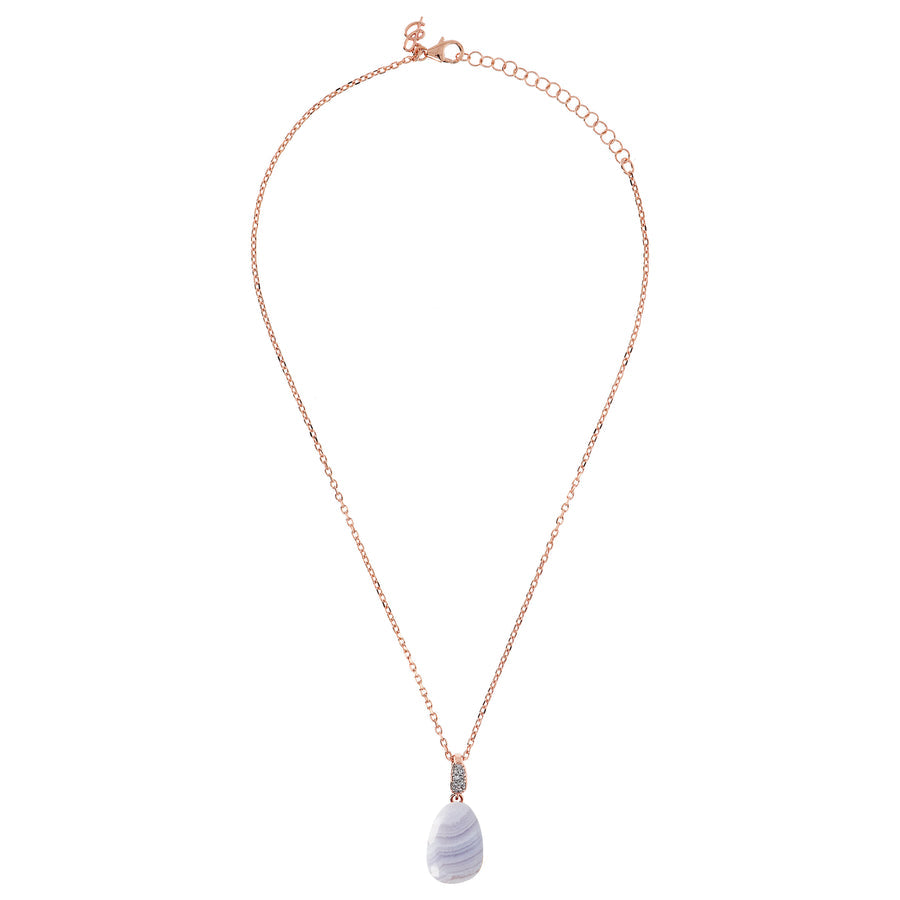 Bronzallure Preziosa Necklace with Natural Blue Lace Agate Stone and Cubic Zirconia WSBZ01647.BLA