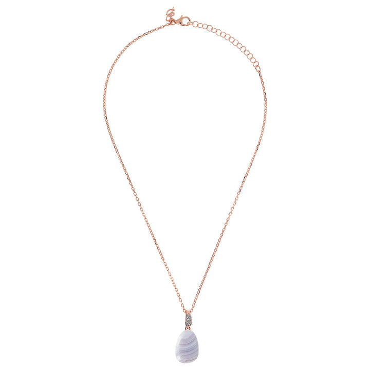 Bronzallure Preziosa Necklace with Natural Blue Lace Agate Stone and Cubic Zirconia WSBZ01647.BLA