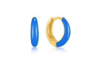 Ania Haie Neon Blue Enamel Gold Sleek Huggie Hoop Earrings E040-02G-NB