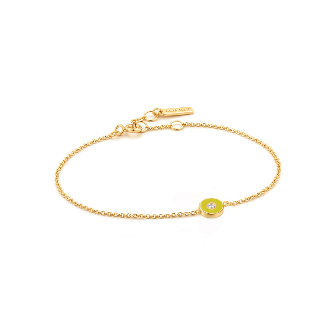 Ania Haie Neon Yellow Enamel Disk Gold 16.5cm - 18.5cm Bracelet B040-02G-NY