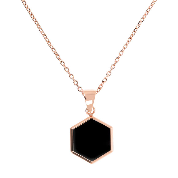 Bronzallure Alba Small Hexagon Pendant Necklace Black Onyx WSBZ01897.BO
