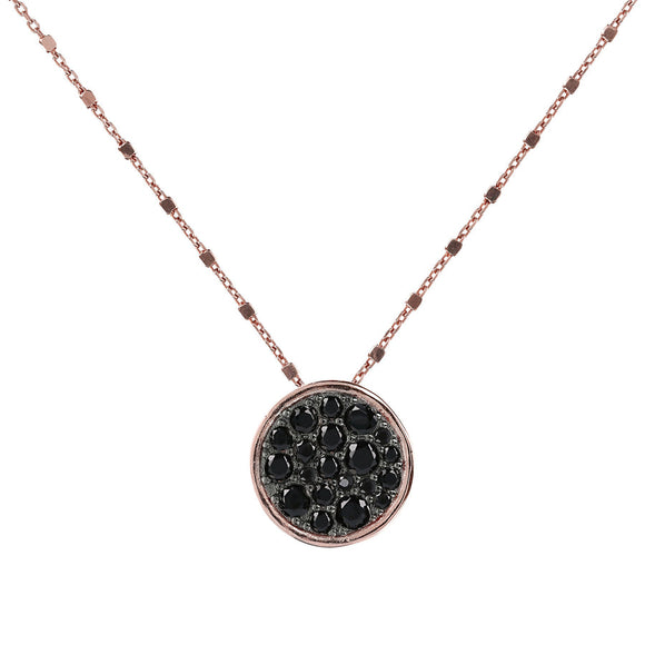 Bronzallure Altissima Necklace with Round Pavé Pendant Black Spinel WSBZ01028.BS