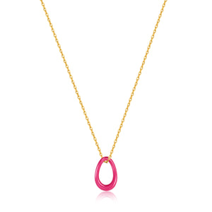 Ania Haie Neon Pink Enamel Gold Twisted Pendant 40-45cm Necklace N040-03G-NP