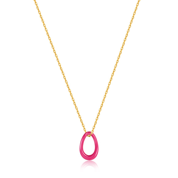 Ania Haie Neon Pink Enamel Gold Twisted Pendant 40-45cm Necklace N040-03G-NP