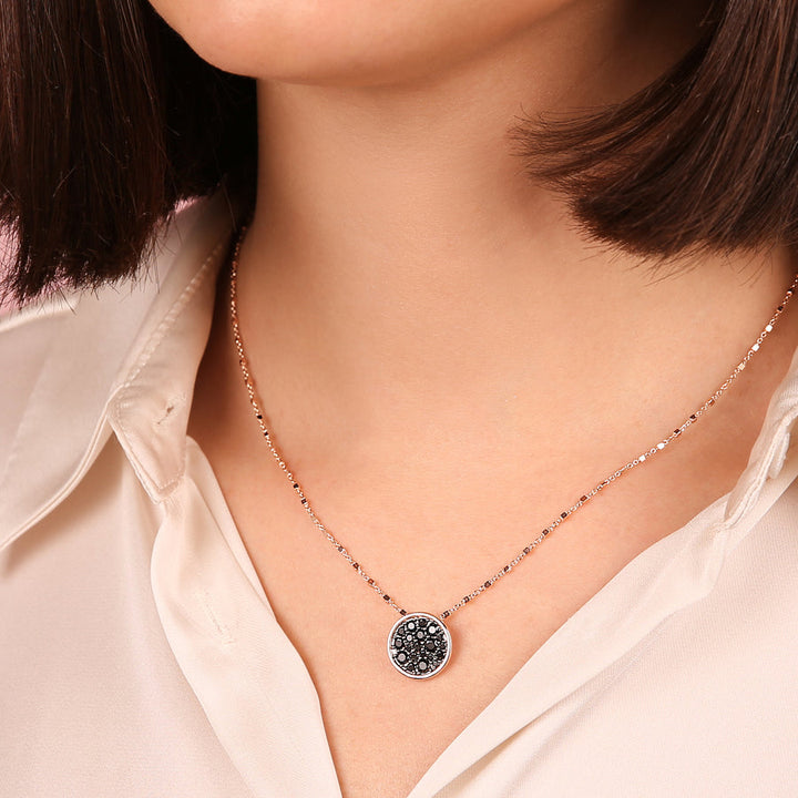 Bronzallure Altissima Necklace with Round Pavé Pendant Black Spinel WSBZ01028.BS