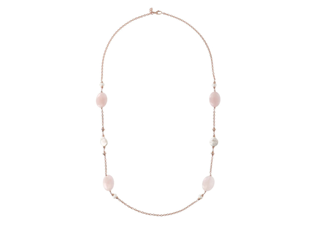 Bronzallure Variegata Pearls and Natural Stones Necklace Rose Quartz and Cultured Freshwater Pearl WSBZ01410.RQ