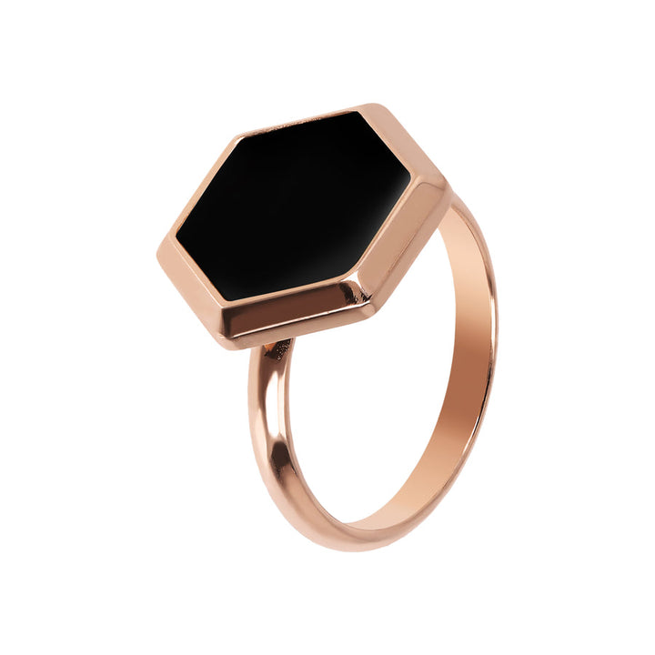 Bronzallure Alba Hexagonal Flat Stone Ring Black Onyx WSBZ01887.BO